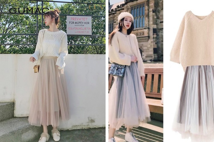 Chân váy tutu mới lạ kết hợp cùng áo len trắng sữa
