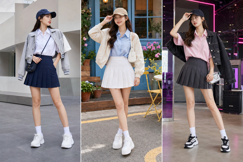 Áo sơ mi nữ tay ngắn form rộng phối cùng chân váy tennis tạo phong cách sporty cực cá tính, trẻ trung.