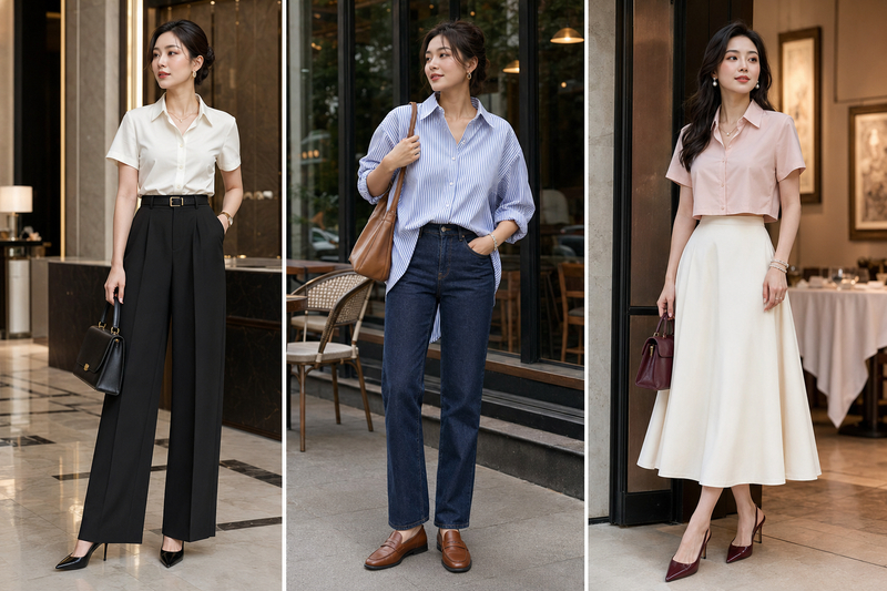 Phối phụ kiện xinh cùng áo sơ mi tay ngắn linh hoạt tùy phong cách nàng muốn thể hiện.
