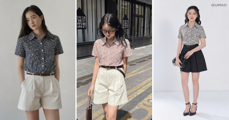 Quần short mix cùng sơ mi họa tiết ngắn tay mang đến một set đồ cực kỳ năng động, cá tính.
