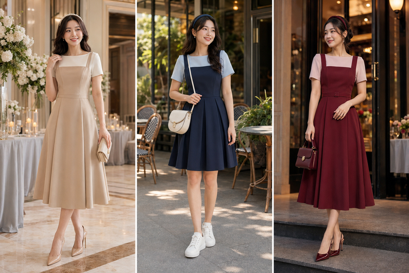 Một sự kết hợp rất nữ tính đến từ bộ đôi váy yếm mix áo sơ mi tay ngắn cổ thuyền.