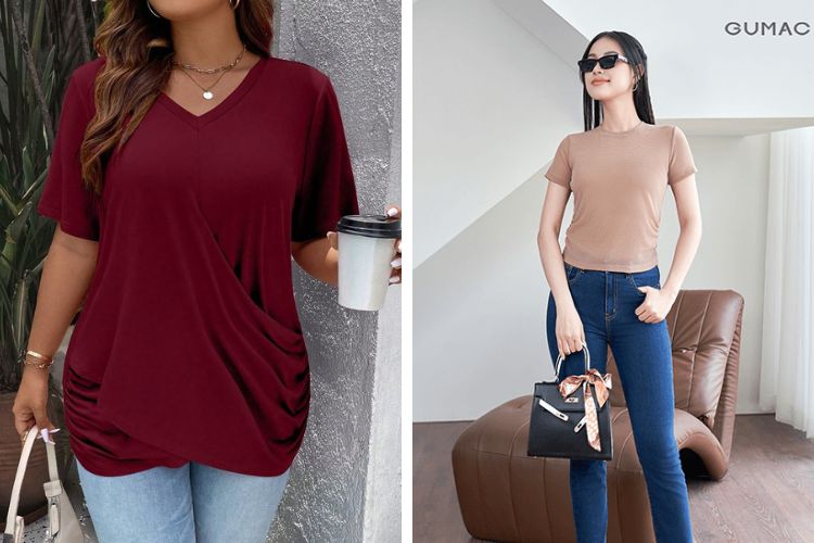 Phối áo cổ tim với quần jeans dáng lửng cho nàng
