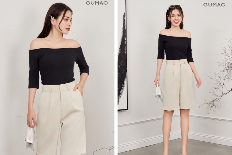 áo trễ vai với quần short