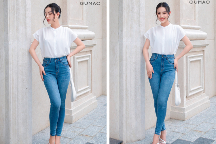Phối áo sơ mi với quần jean leo núi Sam ở Châu Đốc