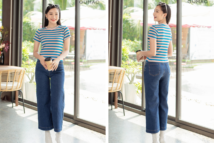 Trang phục leo núi Sam với áo thun kết hợp quần ống rộng