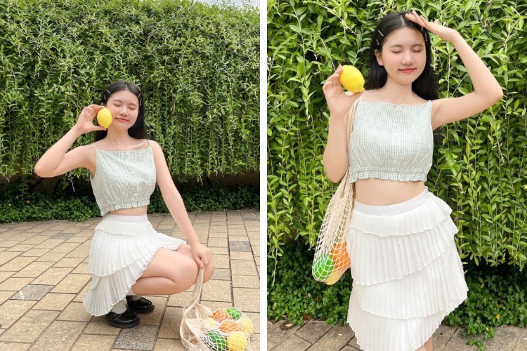 Phối đồ đi đánh bida - Áo 2 dây mix chân váy