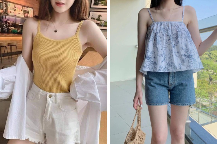 Phối đồ đi đánh bida - Áo 2 dây phối quần short
