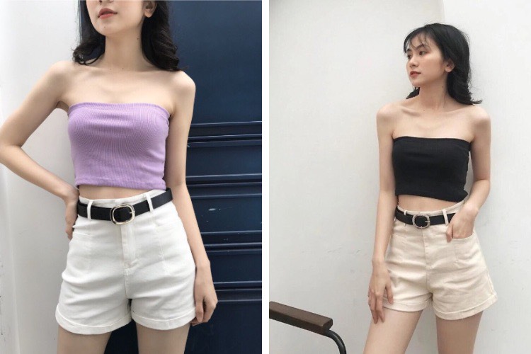 Outfit đi đánh bida - Áo ống phối quần short