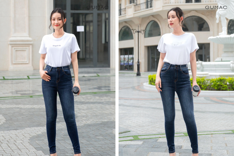Quần jean skinny với áo thun