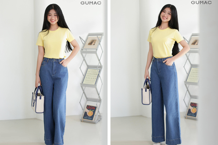 Quần ống rộng với áo thun