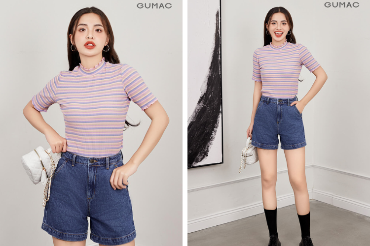 Quần short jean với áo thun