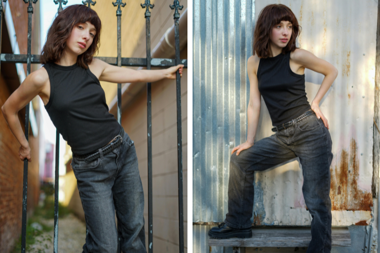 Quần jean với áo thun tank top