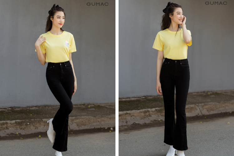 Quần ống loe với áo thun