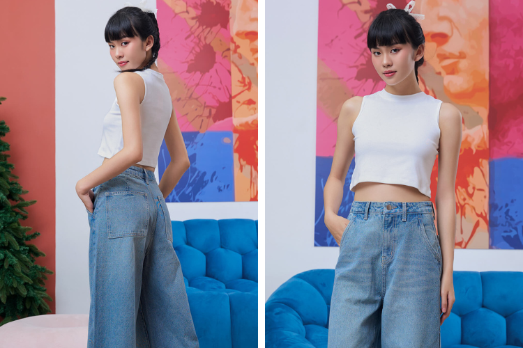 Áo tanktop mix quần jean phối theo thời tiết Sài Gòn