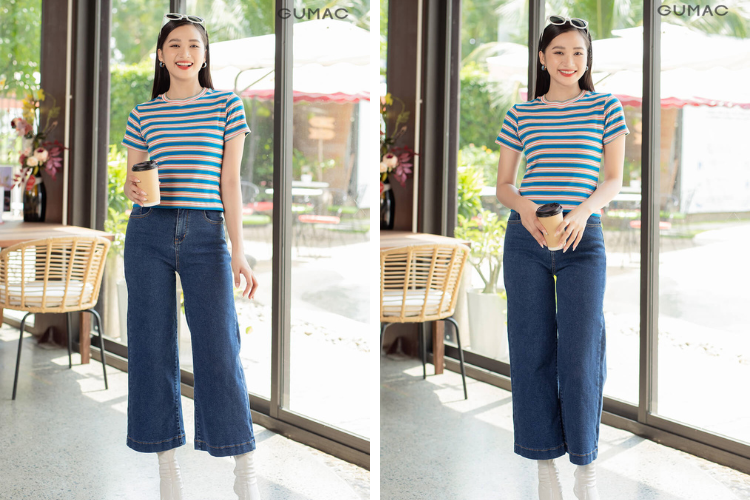 Outfit mùa nóng ở Sài Gòn với áo thun + quần ống rộng