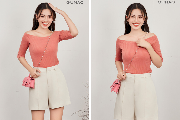 Phối đồ áo trễ vai kết hợp quần short theo thời tiết Sài Gòn