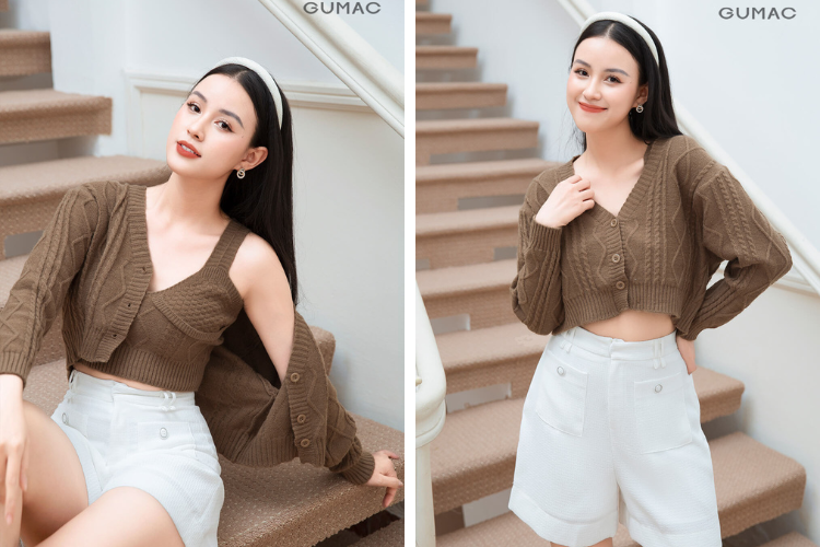 Áo cardigan phối layer mix quần short