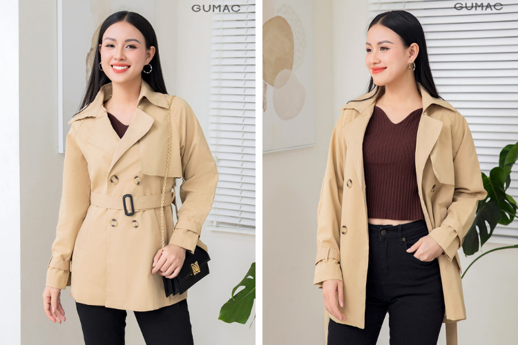 Áo len + quần jean mix áo khoác dáng dài