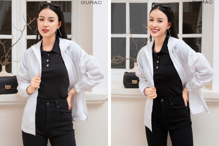 Áo thun + quần jean phối áo khoác
