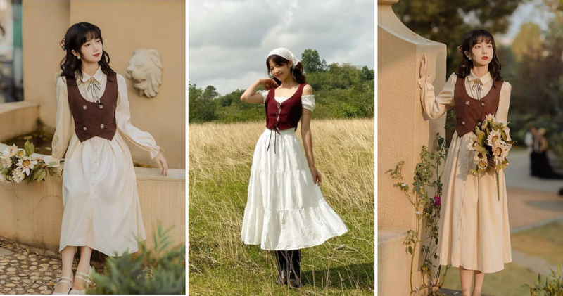 Phối áo gile với đầm liền thân vintage ngọt ngào.