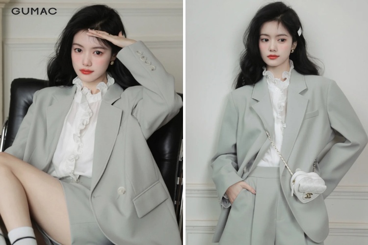 phối đồ với áo sơ mi cổ bèo phong cách vest