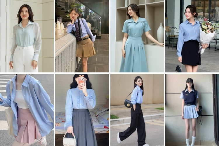 phối áo sơ mi xanh dương với màu gì đẹp