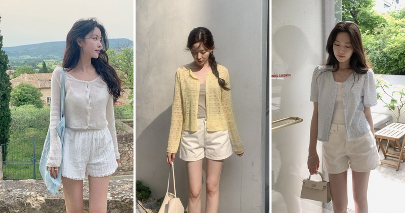 Áo cardigan phối quần short vừa giữ ấm nhẹ nhàng vừa khoe được đôi chân thon.