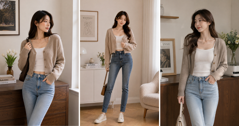 Layer áo cardigan với áo 2 dây/áo thun tạo ra set đồ layer có chiều sâu mà không bị bí bách.