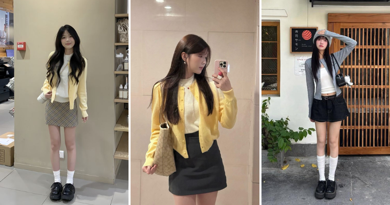 Phối cardigan nữ cùng chân váy chữ A mang lại vẻ đẹp ngọt ngào, nữ tính.