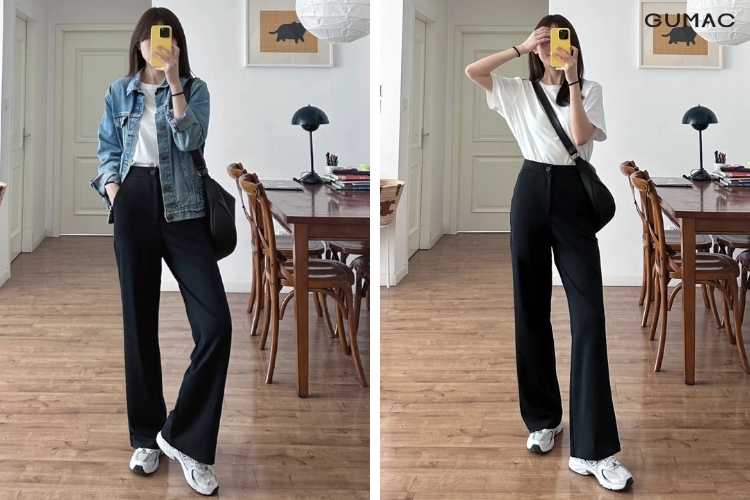 quần tây nữ kết hợp với giày sneaker