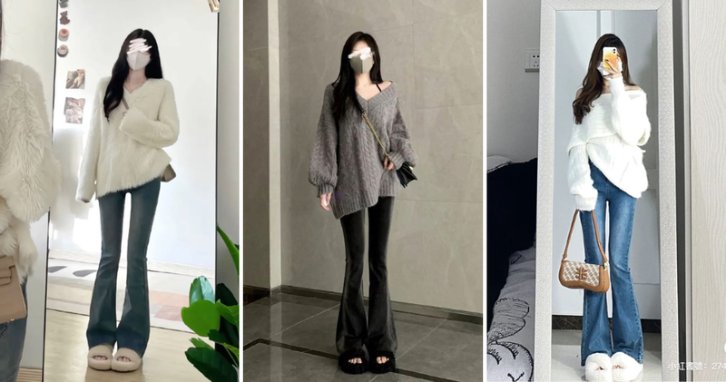 Áo len kết hợp cùng quần ống loe tạo nên một outfit mùa đông vừa ấm áp lại vô cùng sang chảnh, tinh tế.