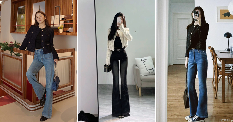 Quần bò vẩy phối áo khoác dạ tweed tiểu thư sang chảnh.