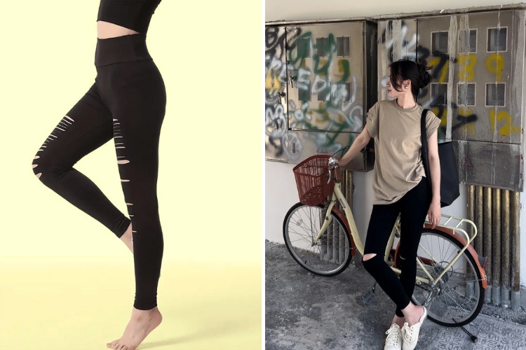 ca tinh voi quan legging rach goi