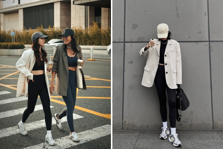 dien ao blazer voi quan bo legging nang dong