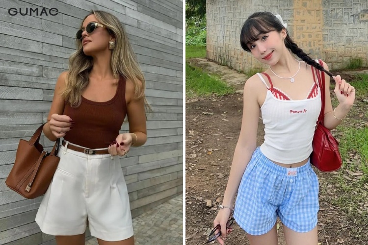 Phối đồ quần short với áo 2 dây