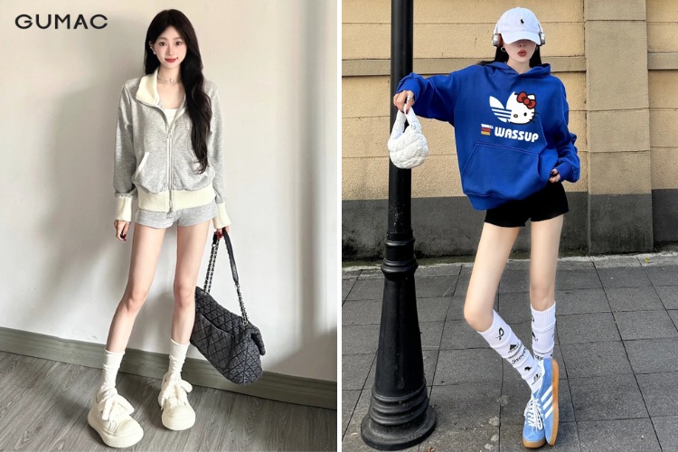 Mix đồ quần short với áo hoodie