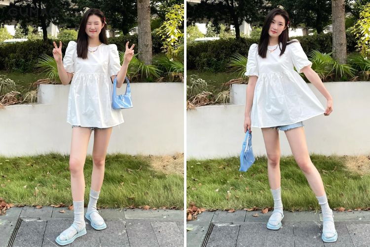 Phối quần short với áo baby doll xinh xắn