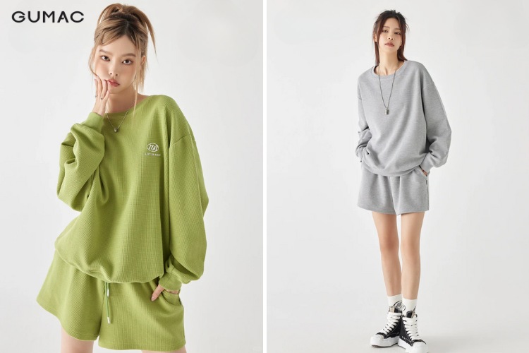 Phối quần short với áo thun dài tay