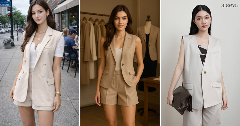 Blazer sát nách phối cùng quần short vải ống rộng cá tính, thời thượng.