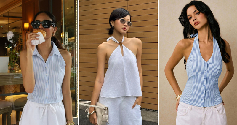 Kết hợp áo cổ yếm màu tươi sáng phối cùng quần short jeans hoặc short vải nổi bật khi đi chơi.