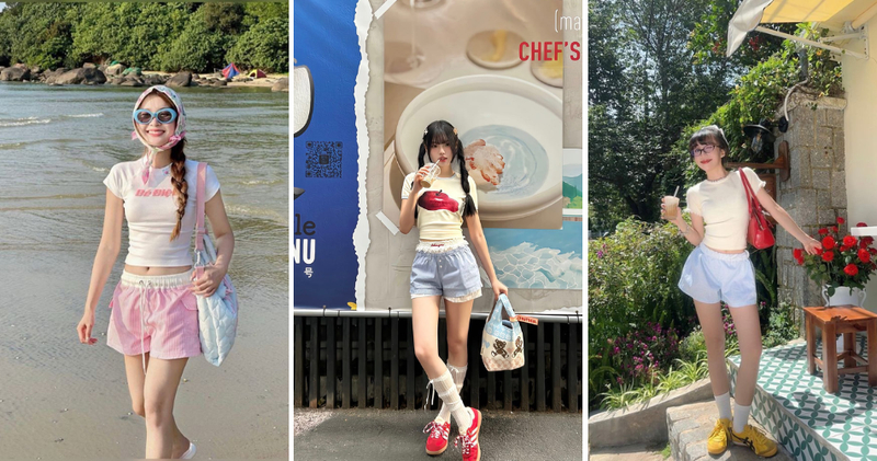 Nàng có thể chọn baby tee màu pastel như hồng phấn, xanh nhạt, vàng bơ để diện cùng quần short sáng màu.