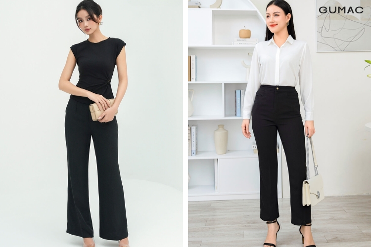 Quần tây đen nữ phối với áo gì