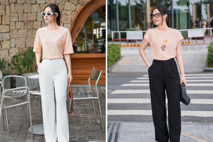 quần âu phối cùng với áo thun