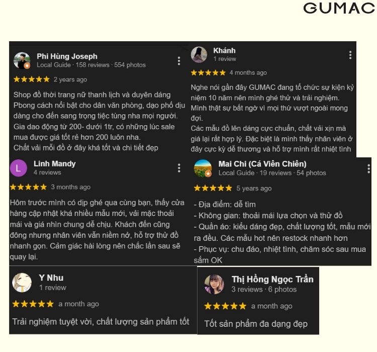 khach hang danh gia shop quan ao gumac go vap