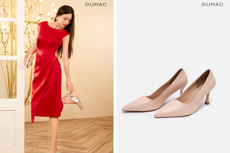 đầm đỏ với cao gót