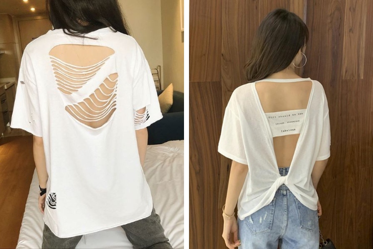 Sửa áo thun cũ thành áo rách hở lưng