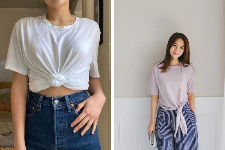 Tái chế áo thun cũ thành áo buộc dây dưới vạt