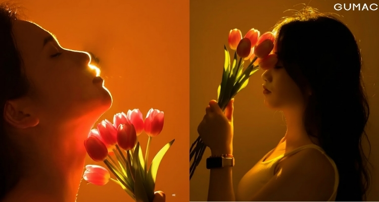 chup anh voi hoa tulip buoi toi