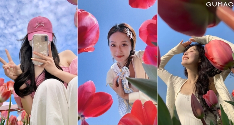 chup anh voi hoa tulip goc tu duoi