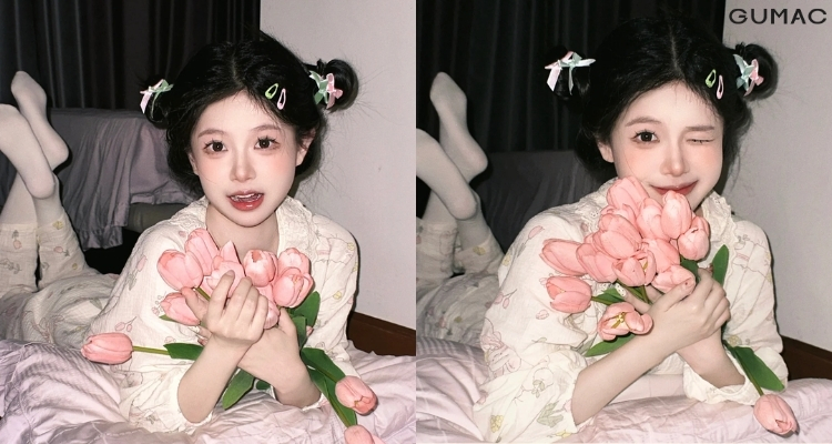 chup anh voi hoa tulip tren giuong